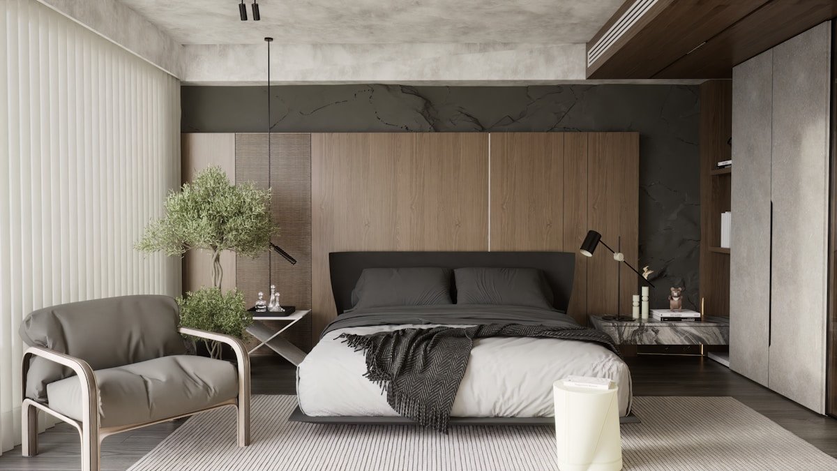 Serene bedroom interior with smooth painted walls